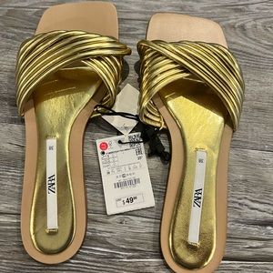 Zara Gold Braided Sandals